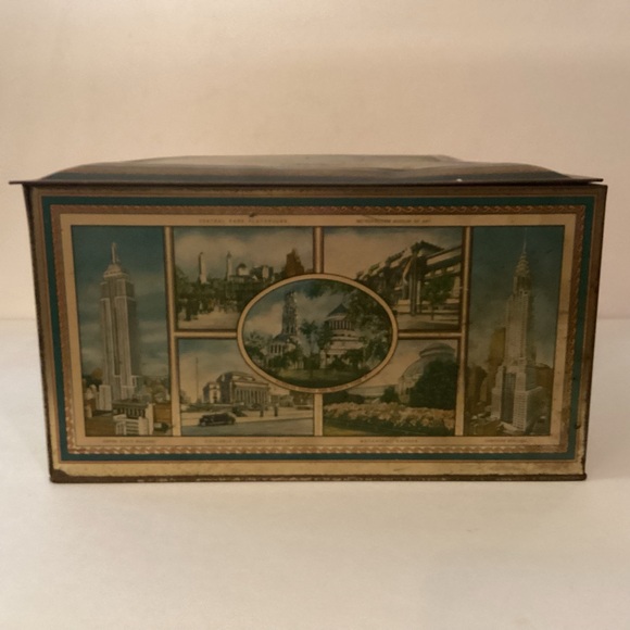 Vintage 1930’s Biscuit Tin Aeroplane View Of Manhattan Island hinged box - Picture 7 of 12